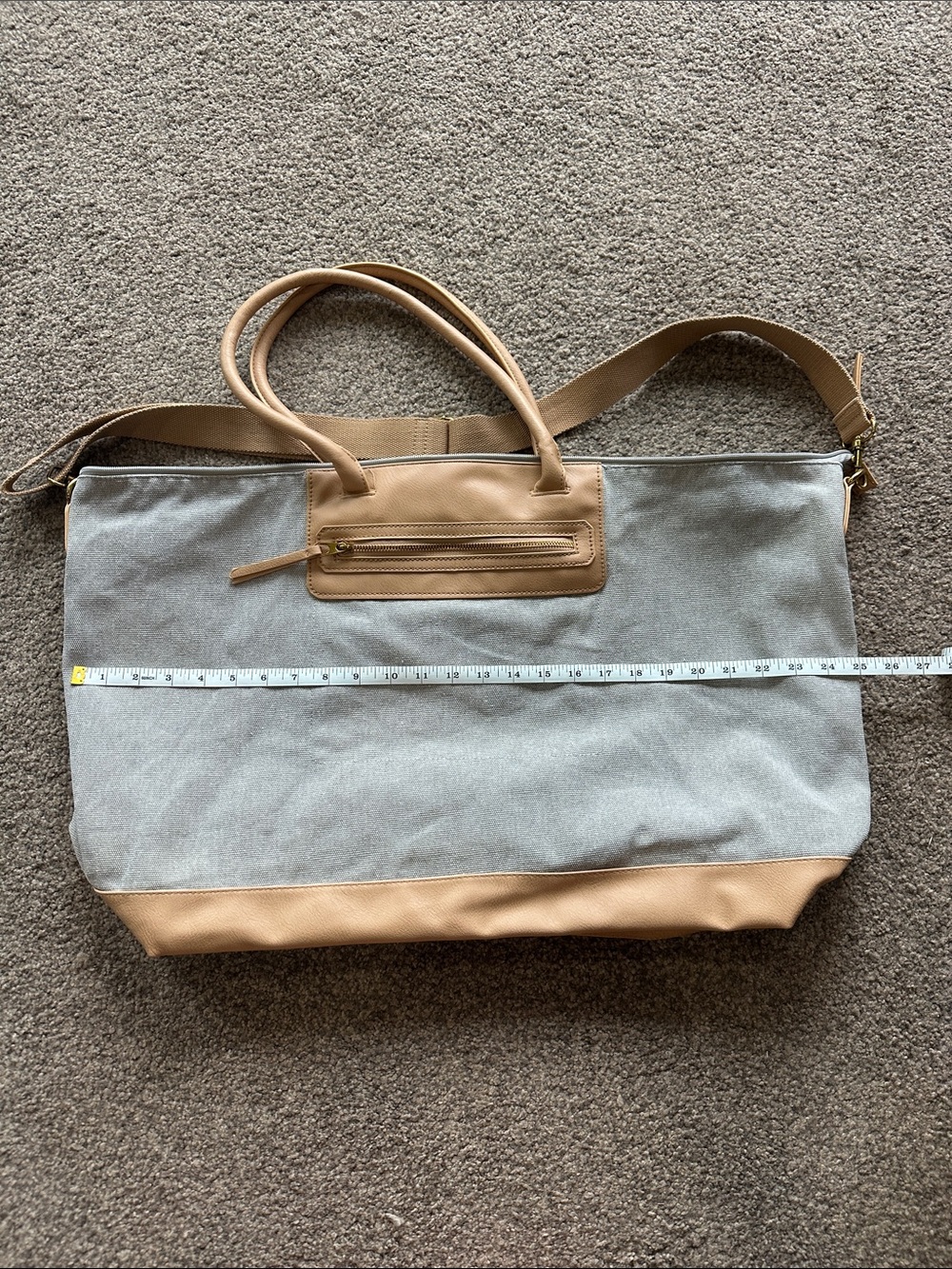 Universal Thread Gray Canvas and Tan Leather-Trim Hobo Tote